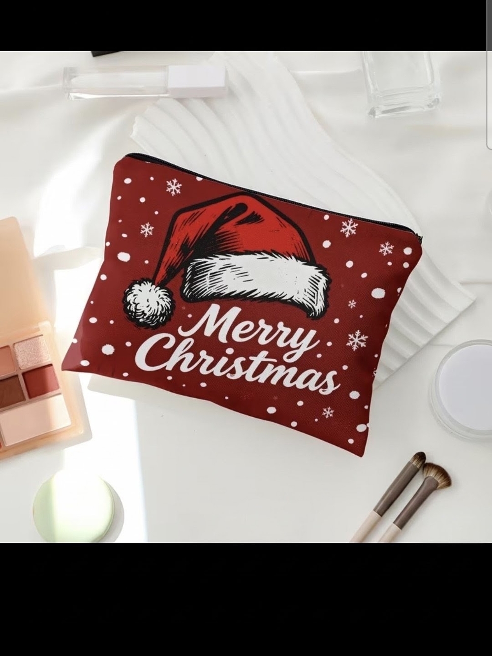 Merry Christmas Red Holiday Accessory Pouch